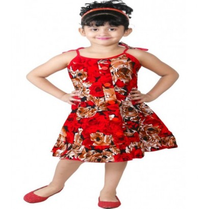 FTC Bazar A- Line Dress For Girls (Red)