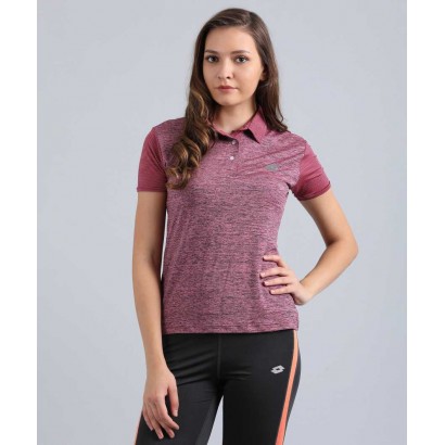 Lotto  Solid Women's Polo Neck Pink T-Shirt