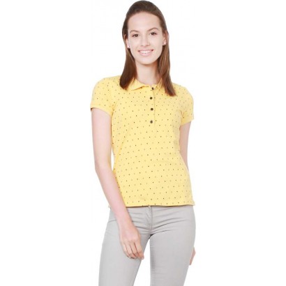 Allen Solly  Printed Women Polo Neck Yellow T-Shirt