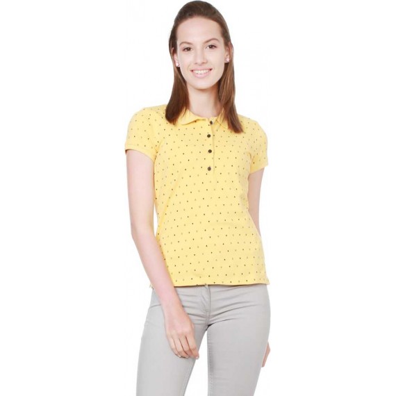 Allen Solly  Printed Women Polo Neck Yellow T-Shirt
